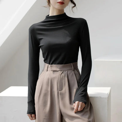 Autumn Long Sleeve Turtleneck Tops Slim Knitted Bottoming T Shirt Korean Fashion Sweater Harajuku Pullover Women Clothing Jumper