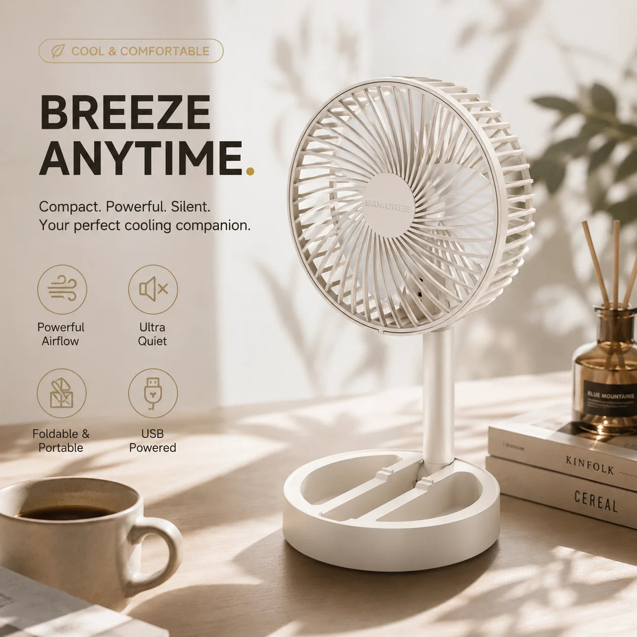 New USB Desk Fan with On/Off Switch Button Quiet Portable Cooling Fan for Office Bedroom Powerful Airflow Easy Control USB Power