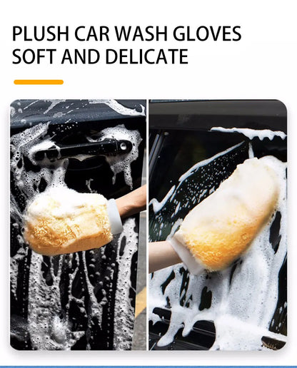 SEAMETAL Waterproof Car Wash Microfiber Gloves Soft Thickened Wool Plush Car Cleaning Mitt Double-faced Glove Car Wash Supplies