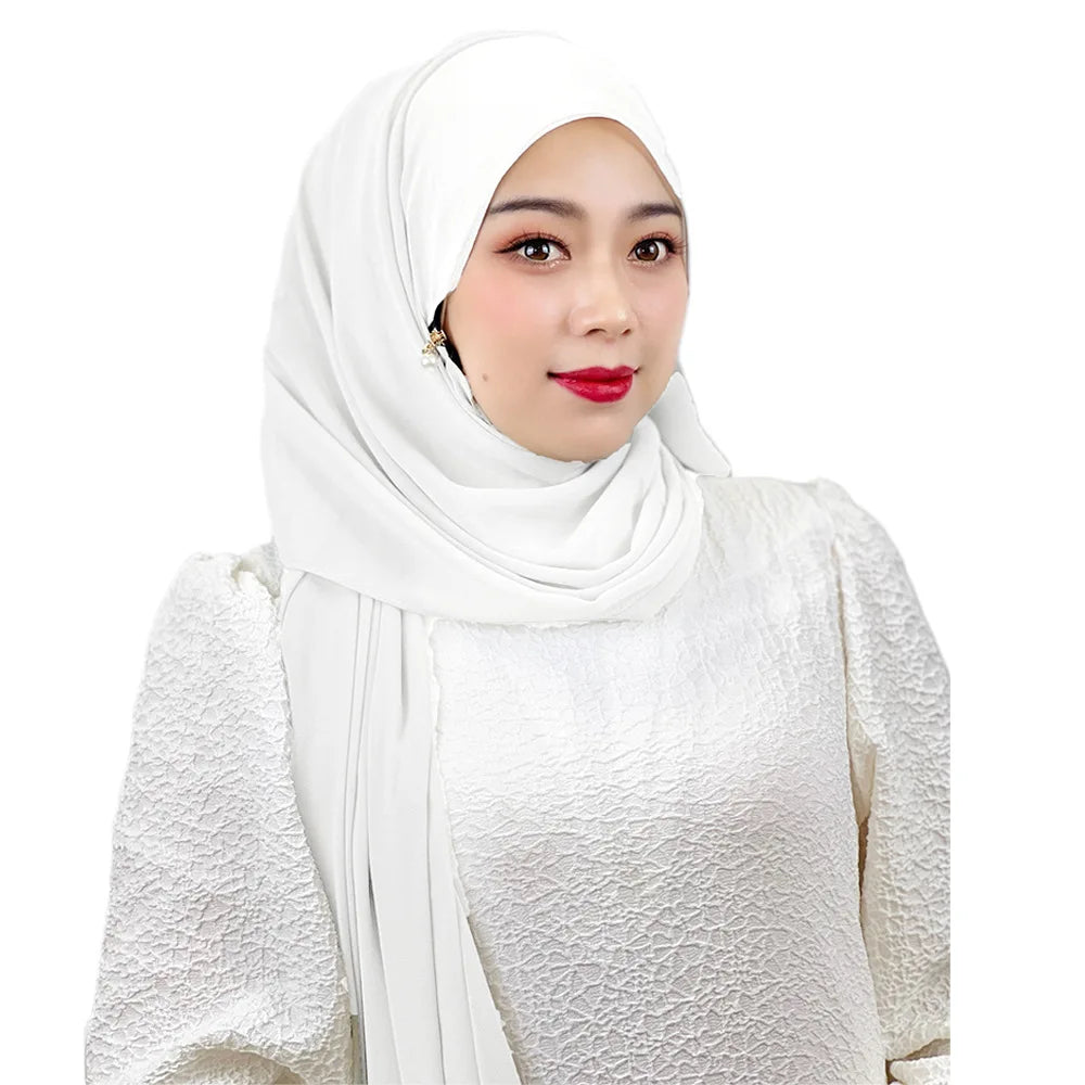 Muslim Hijab Arab Turkish Hijab with Zipper Chiffon Scarf Women's Fashion Plain Hijab Wrap Solid Color Shawl Headscaf 71x180cm