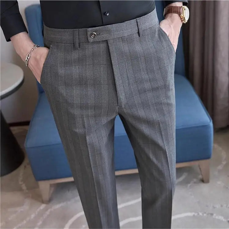 Men Plaid Wedding Dress Trousers High Quality Male Boutique Formal Wear Slim Suits Pants Men British Style Business Suit Pants