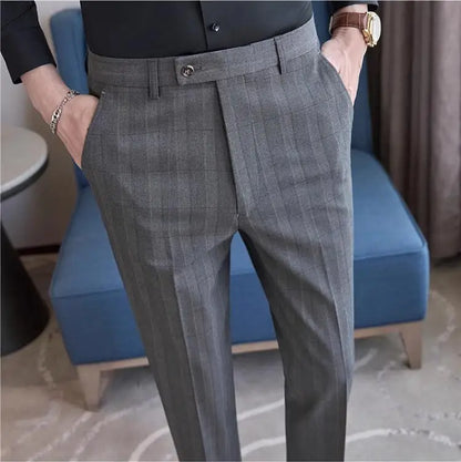 Men Plaid Wedding Dress Trousers High Quality Male Boutique Formal Wear Slim Suits Pants Men British Style Business Suit Pants