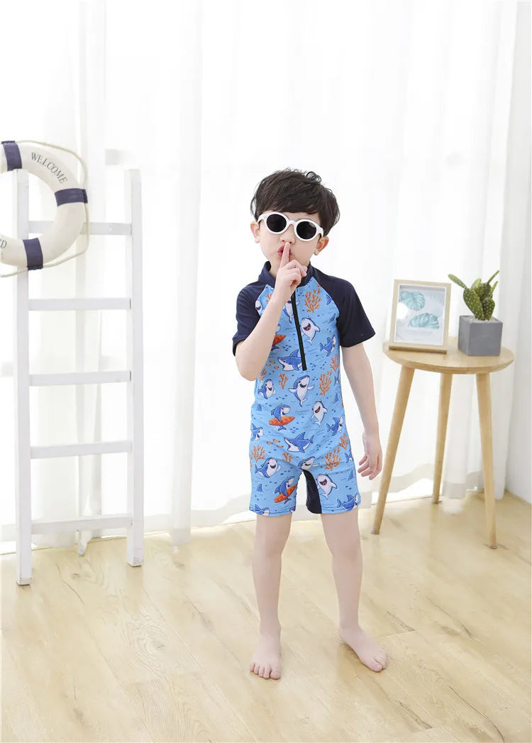 2-10T Summer Kids Boy Swimsuits Vacation Beach Pants Long sleeve Tops with Hat Toddler Sets Fashion Children Surfing Swim Suit