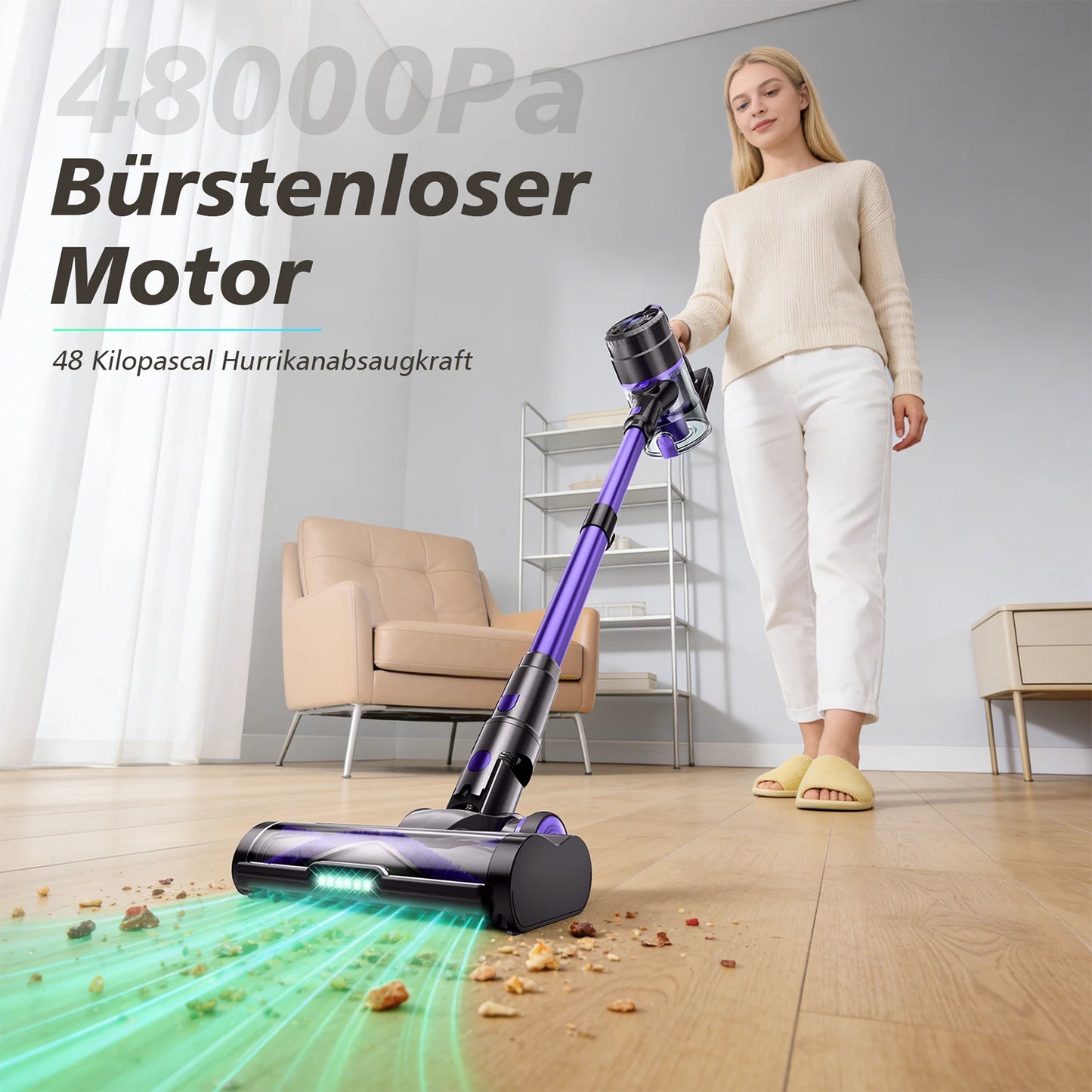 550W Cordless Vacuum Cleaner Brushless Motor System Interactive LED Digital Display Anti-Tangling Hair Cleaning System Powerful Suction Handheld Floor Cleaner For Home Carpet Hard Floor Pet Hair
