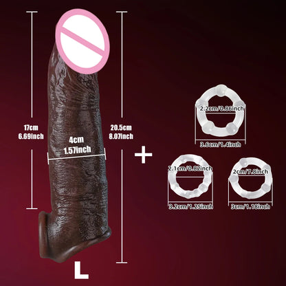 Realistic Super Huge Penis Sleeve Big Growth Penis Delayed Ejection Extend Penis Reusable Enlarger Silicone Condom Male Sex Toy
