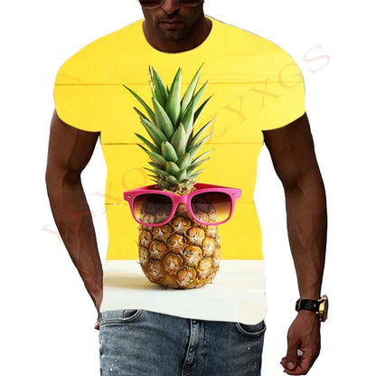 Fashionable New Fun Fresh Fruit Pattern Printed Men's T-shirt Summer Popular Harajuku Personalized Round Neck Comfortable Short