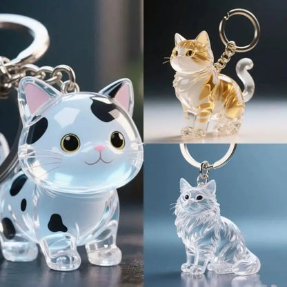Cute Animal Fur Capsule Keychain, Transparent Cat Hair Bag Pendant, Souvenir Collection and Gift Decorative Accessory
