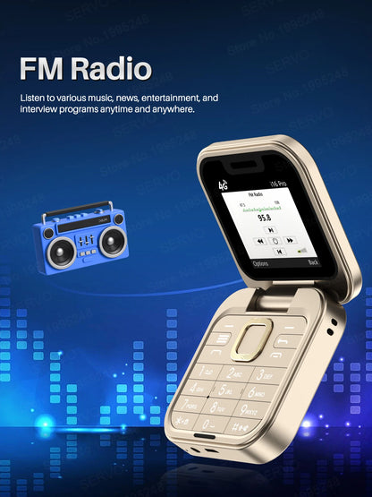 SERVO I16 PRO 4G LTE Mini Flip Mobile Phone Dual SIM Standby Call Recording Speed Dial FM Radio 1.77' Screen Foldable Cellphones