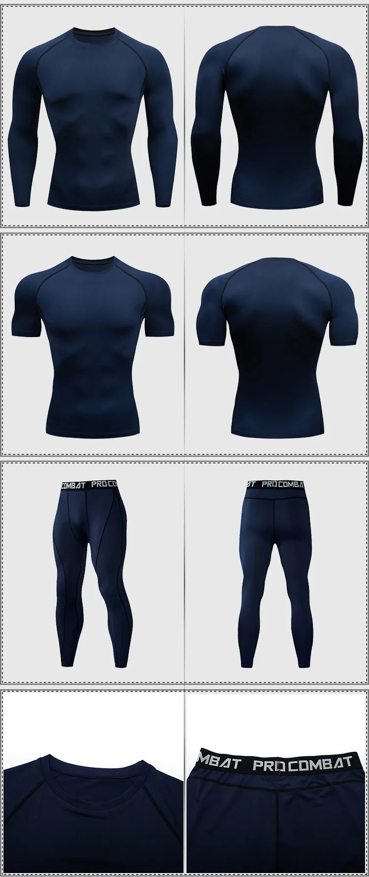 Men's 2/3pcs sets Boxing suit rashguard male kit MMA compression clothing men long-sleeved t-shirt+leggings tracksuit Sport Suit