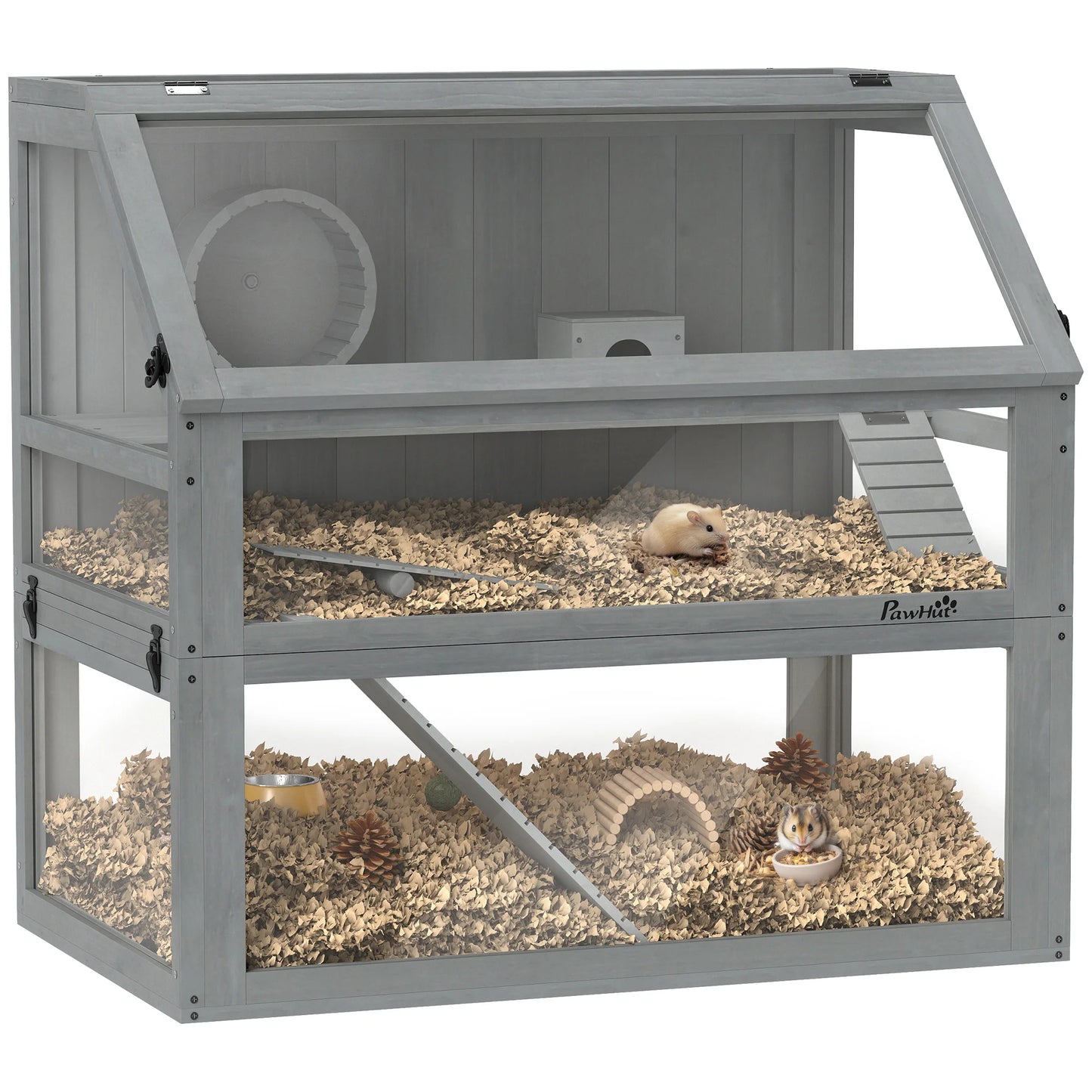 Wooden Hamster Cage 3 Story with Deep Base Removable Levels for Small Animals 80x50x76cm Light Gray