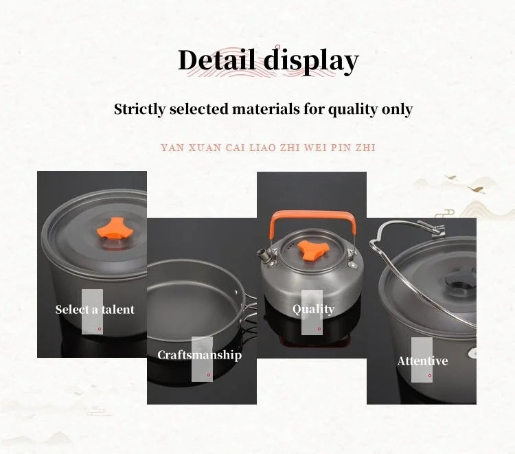 Camping Cookware Cooking Kettle Pot Hiking Picnic Equipment Portable Frying Pan Hanging Pot, Hiking Picnic Tableware