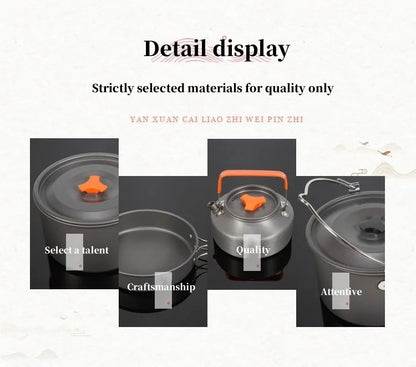 Camping Cookware Cooking Kettle Pot Hiking Picnic Equipment Portable Frying Pan Hanging Pot, Hiking Picnic Tableware