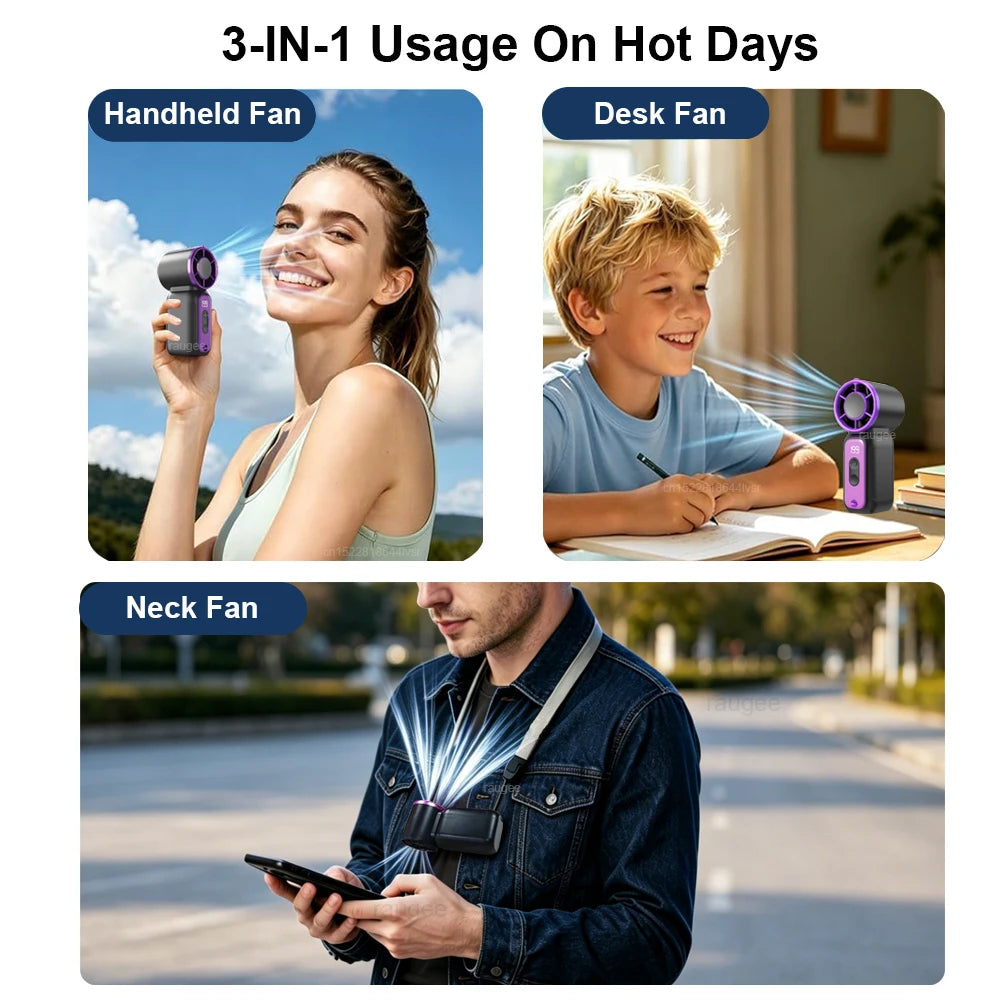 Mini Hand Fan Ultra Mini Fan Portable USB Rechargeable Neck Hanging Fan With Light Pocket Size Small Handheld Fan For Outdoor