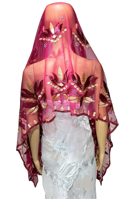 On Sale 2025 New African Net Hijab Scarf for Muslim Women African Dubai Islam Headscarf Embroidery Shawls Voile