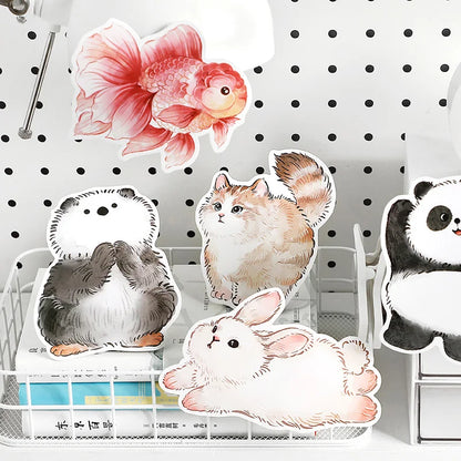 15Sheets Watercolor Animal Postcard Set Cat Panda Goldfish Design Press for DIY Journaling Scrapbooking & Gift Making