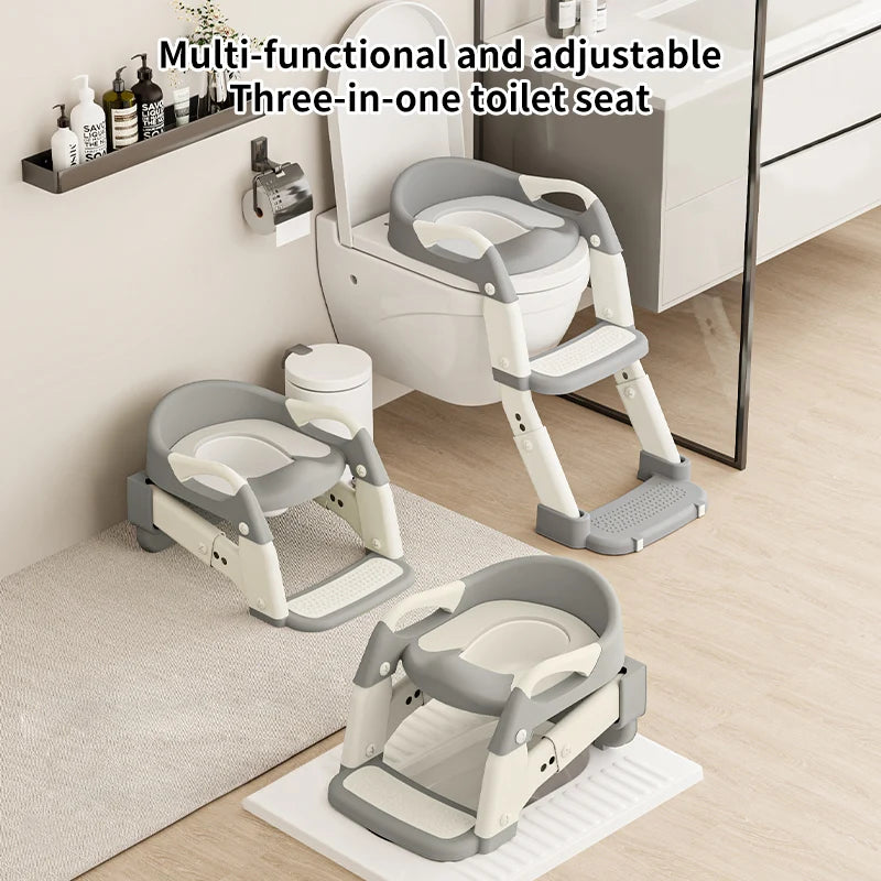 Kids Potty Training Seat With Steps, 3 In 1 Toddler Toilet Ladder Seat, Soft Mat Non-slip Splash Guard Toilet Seat (Grey)