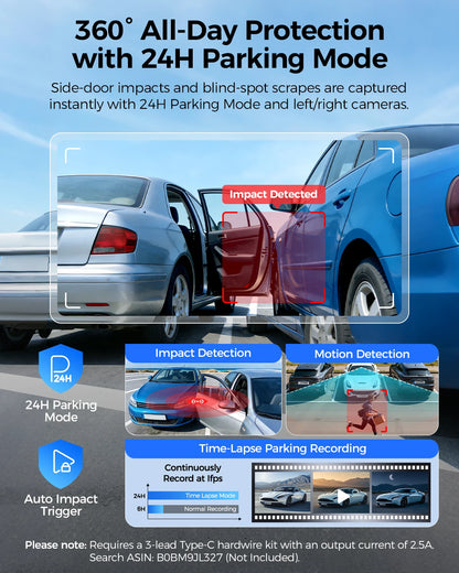 AZDOME Dash Cam M660 2.5K+3*1080P 4CH Car DVR GPS 5G Wifi Free 64GB Card Voice Control 24H Parking Monitor Super Night Visio