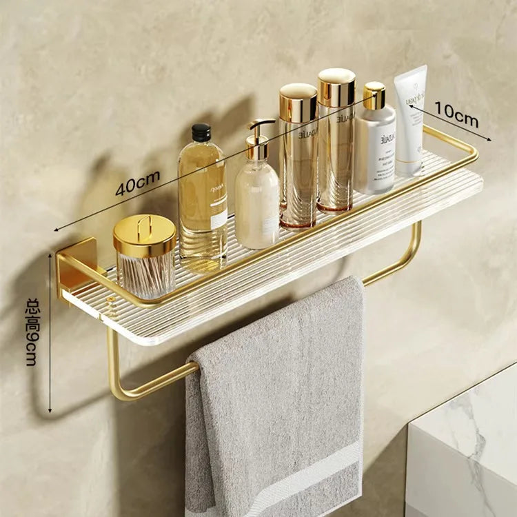 Punch-free Luxury Bathroom Shelf Shelves Wall Mounted Shampoo Cosmetic Storage Rack For Kitchen Holder Square Acrylic Organizer