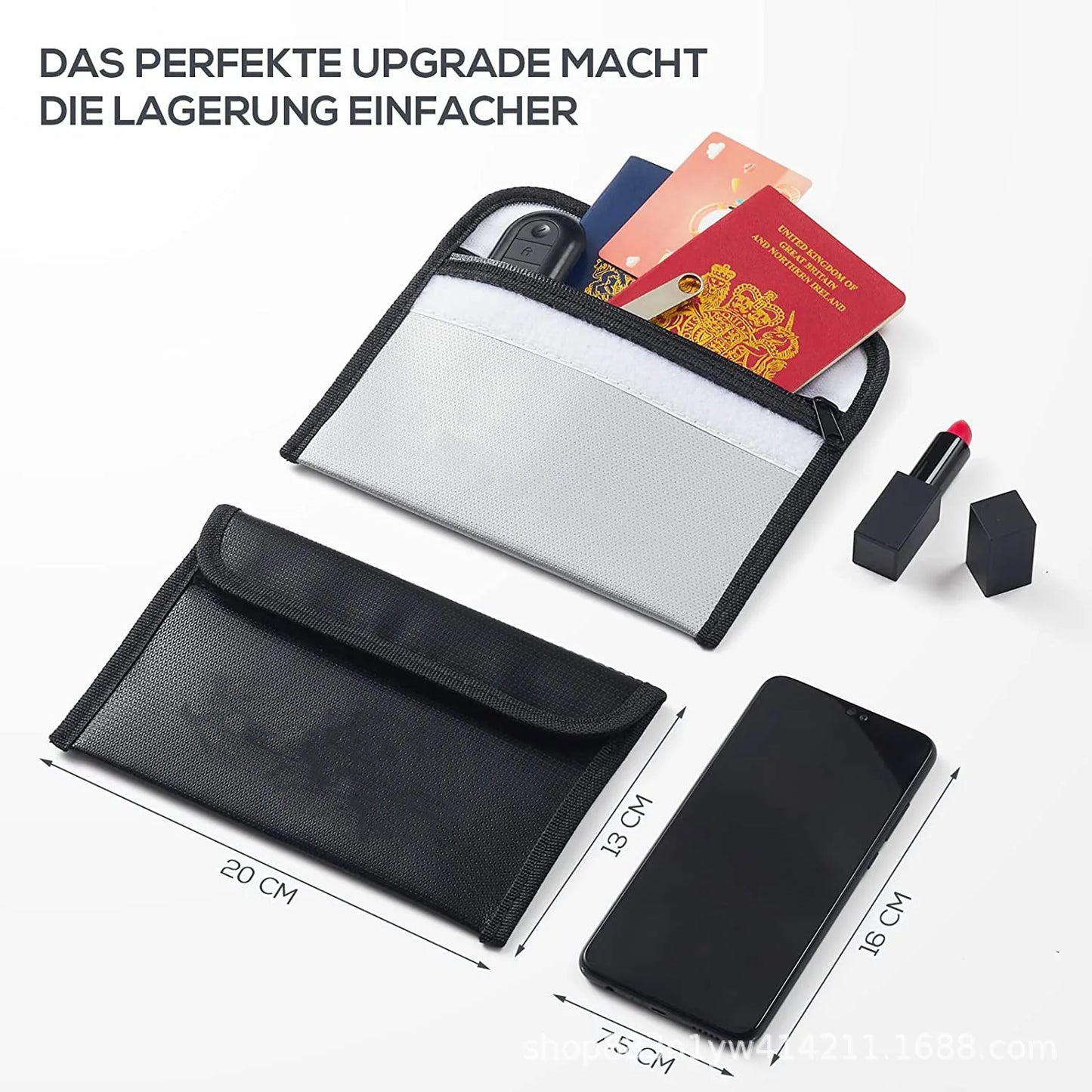 Bisofice Fireproof Document Bag Zipper Closure Cash Safe Storage Waterproof Pouch with Sticky Strip for Certificates Money Cards