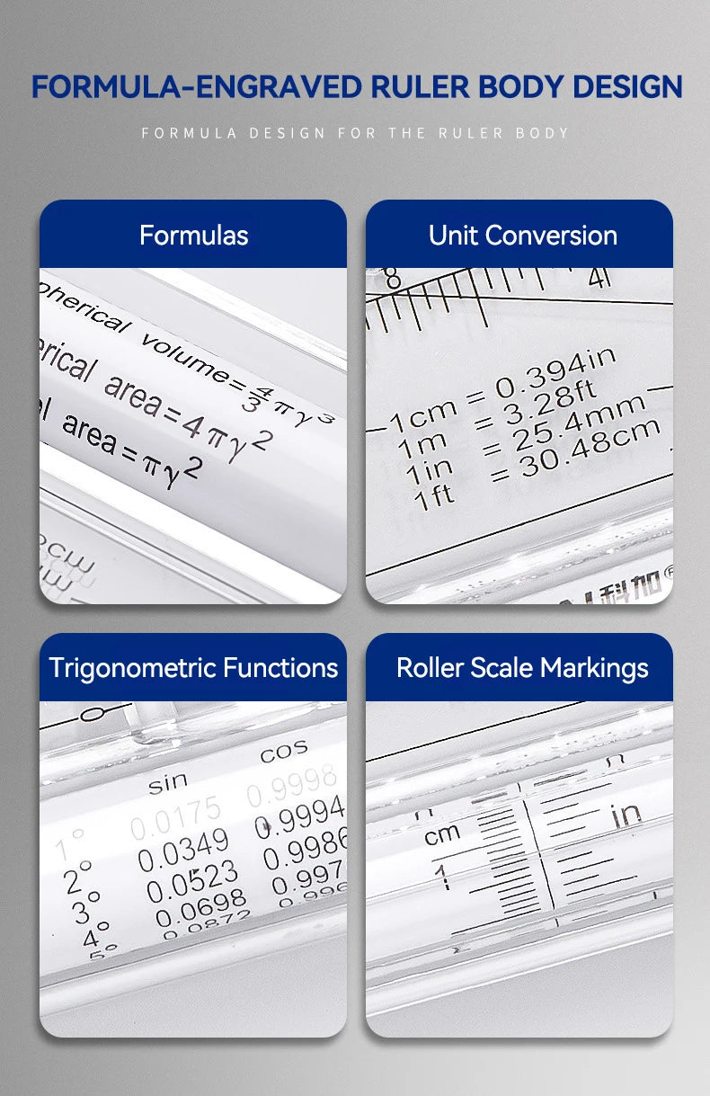 Plastic Ruler Drawing Roller Ruler Parallel 30cm Multi-functional Drawing Design Used for Measurement Drafting Schools Offices