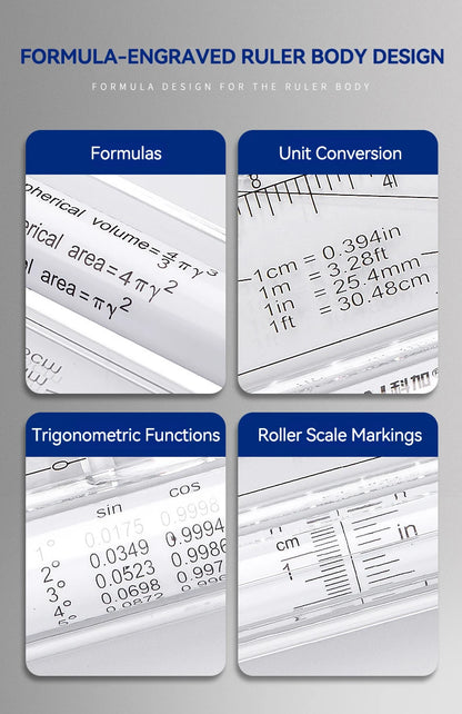 Plastic Ruler Drawing Roller Ruler Parallel 30cm Multi-functional Drawing Design Used for Measurement Drafting Schools Offices