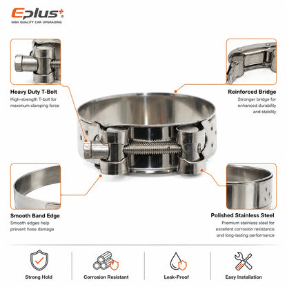 5PCS Stainless Steel European Heavy Duty Hose Clamp Universal T-Bolt Clamp 17-103mm Adjustable for Car Moto & Industrial Pipes