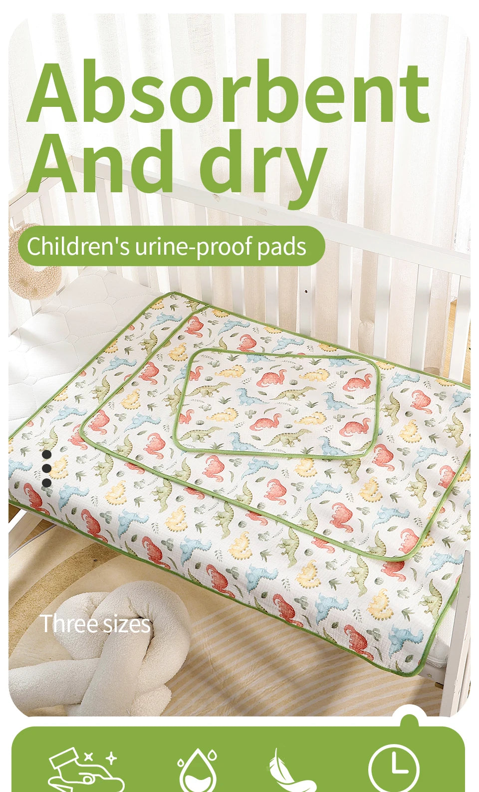 Children's Urine-proof Pads Waterproof Washable Mattress Urine Mat Bed Protector Urine Pads Cloth Breathable for 0-6 Years Baby