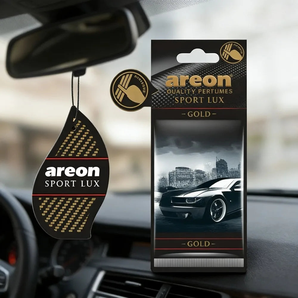 Areon Sport Lux gold Hanging Car Air Freshener Long-Lasting Odor Eliminator for Home Premium Carbon Fiber Design Auto Perfume