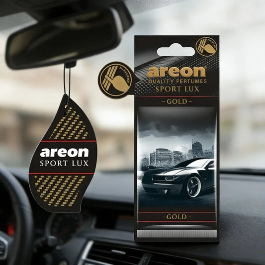 Areon Sport Lux gold Hanging Car Air Freshener Long-Lasting Odor Eliminator for Home Premium Carbon Fiber Design Auto Perfume