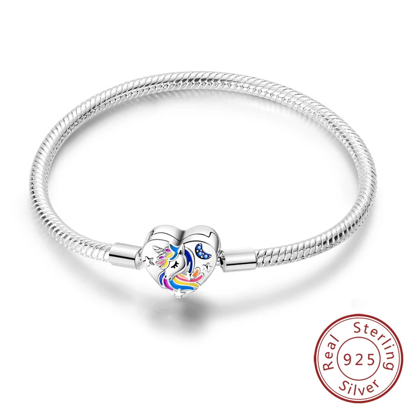Original 925 Sterling Silver Bracelets 17-20CM Love Heart Flowers Butterfly Charms Beads Bracelet For Women Fashion Jewelry Gift