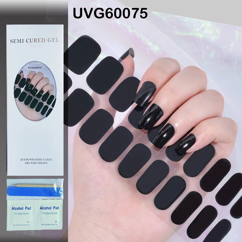 16/18/20Tips Semi-Cured Gel Nail Strips Adhesive Full Cover Stickers for Nails UV Lamp Need Press On Nails Fashion Manicure