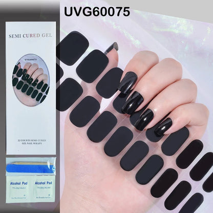 16/18/20Tips Semi-Cured Gel Nail Strips Adhesive Full Cover Stickers for Nails UV Lamp Need Press On Nails Fashion Manicure
