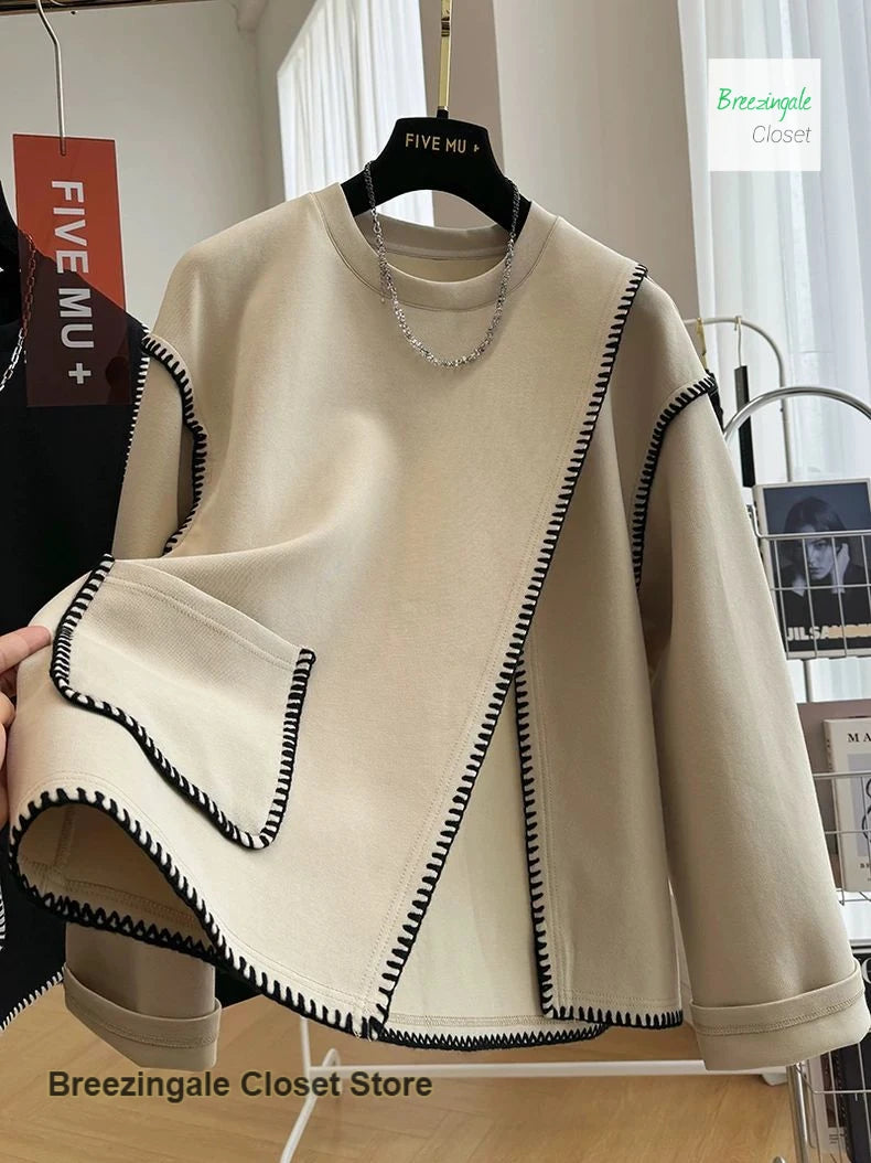 French style solid color extra-large design sense round neck sweater women's new loose fashion casual top in spring and autumn