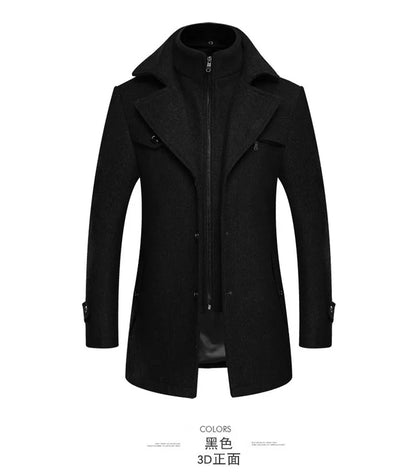 Autumn Winter Double Collar Woolen Coats Men Thick Business Casual Wool Blends Trench Coat Male Solid Turn Down Collar Outerwear