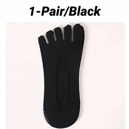 1/5 Pairs Summer Men's Invisible No Show Five Finger Socks Thin Velvet Non-Slip Mesh Breathable Elastic Solid Silk Soft