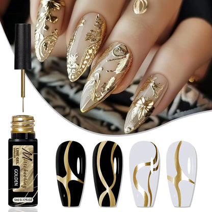 Gold Silver Metallic Liner Paint Gel Nail Polish Chrome Mirror Metal Effect Super Bright French UV LED Semi Permanent Nail Gel