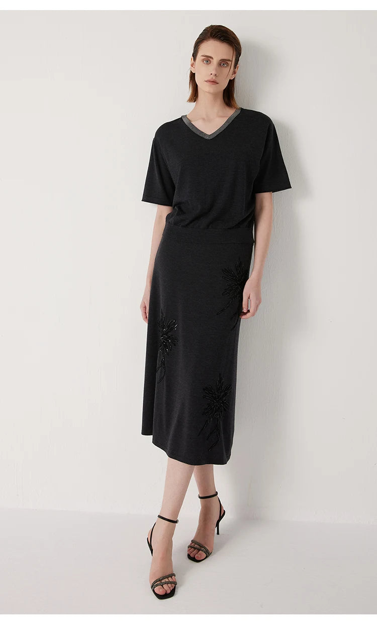 BC1040 Luxurious Clothes Ladies Embroidery Merino Wool Silk Skirts Womens Clothing Elegant Summer