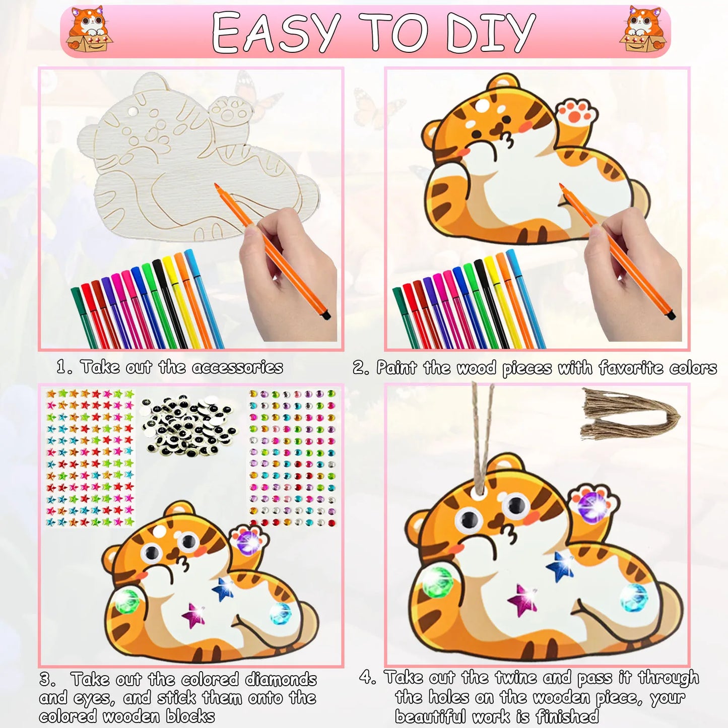 290PCS Wooden Cat Painting DIY Handcraft Kit Creative Decoration Artwork Craft Set Ideal for Drawing & Handmade Gifts