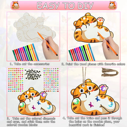 290PCS Wooden Cat Painting DIY Handcraft Kit Creative Decoration Artwork Craft Set Ideal for Drawing & Handmade Gifts