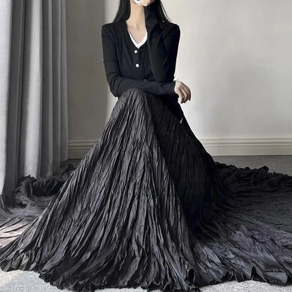 11 Colors Irregular Pleated A-line Skirt For Women High Waist Solid Color Loose Fashion Skirts Casual 2025 Spring New