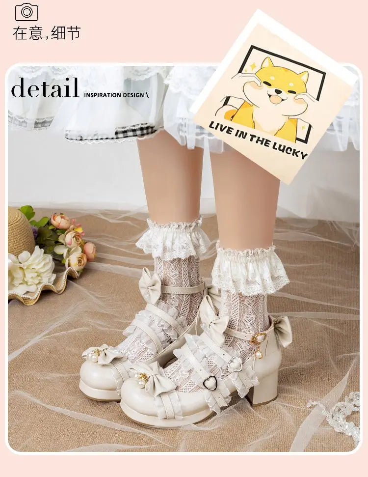 NASBAVI White Lace Bow Cosplay High Heels Women Cross Strap Buckle Platform Mary Jane Shoes Female Party Princess Lolita Pumps