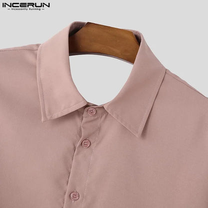 INCERUN Fashion New Men's Tops Backless Bow Design Shirt Sexy Casual Male Solid Comfortable Long Sleeved Lapel Blouse S-5XL 2025