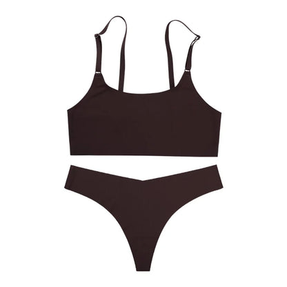 2026 Hot Sale High Quality Latest Design Us Size Stylish Solid Ice Silk Seamless Wireless Bras And Women Underwear Set