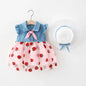 Red Strawberry Chiffon Baby Girl Dress Summer New Children'S Clothing+Hat (9 Months -3 Years Old)