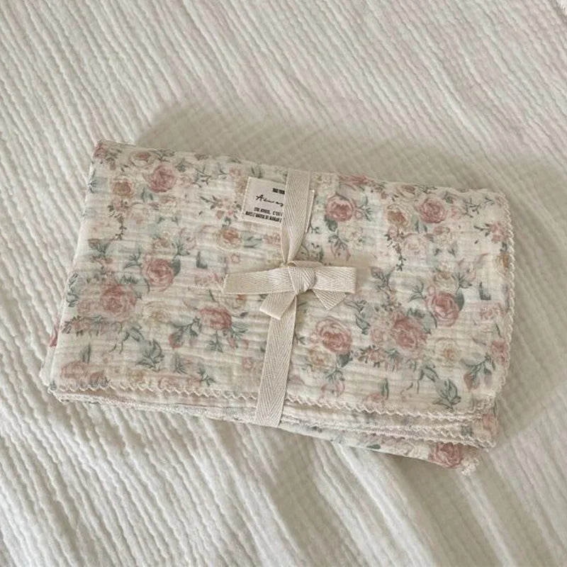 Baby Blanket Floral Soft Cotton Muslin Newborn Swaddle Wrap Receiving Blanket Quick Dry Bath Towel Baby Stroller Cover