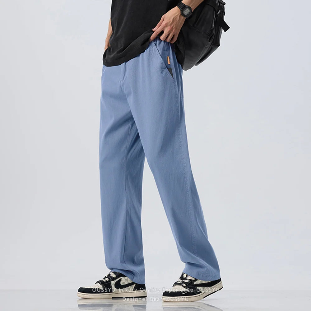 Summer Lyocell Fabric Ultra-thin Trousers Men's Loose Straight Cool Breathable Daily Sports Blue Casual Trousers Fashion Korean