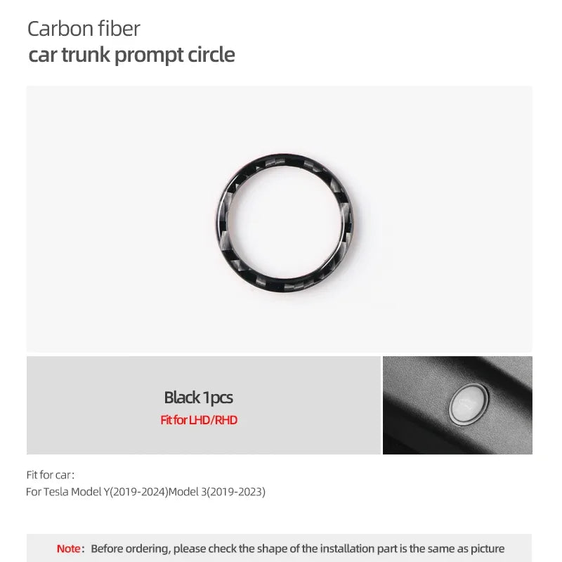 For Tesla 2019- Model 3 Highland 2024 Model Y Juniper Carbon Fiber Rear Trunk Switch Prompt Circle Trim Sticker Car Accessories