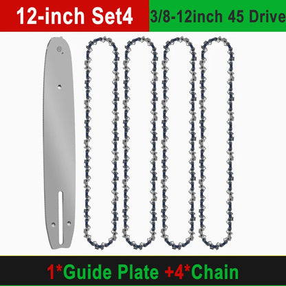 12" Guide Bar & 45 Link Chain Set 3/8"LP Pitch 0.050" Groove Width Rounded Teeth Alloy Chainsaw Components 12 Inch Electric Saw