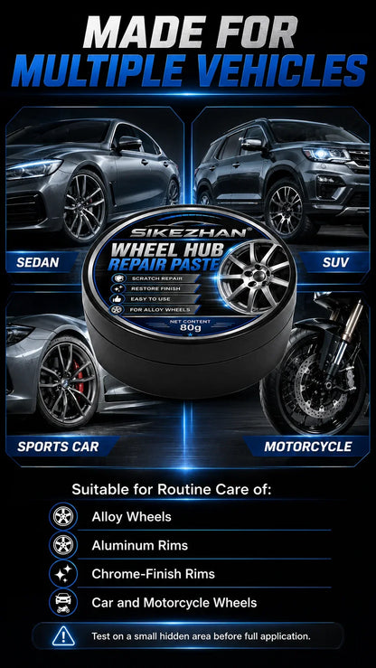 Car Wheel Hub Repair Paste, Scratch & Oxidation Remover, Color Restorer & Polish Wax Cleaner for Alloy Chrome Rims & Tires (80g)