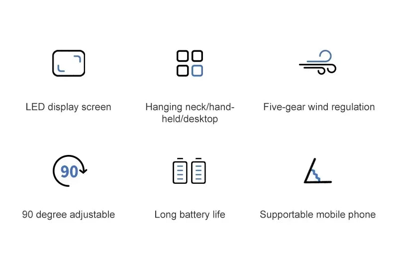 Mini Portable Handheld Fan Foldable Neck Hanging Fans 5 Speed USB Rechargeable Fan with Phone Stand and Display Screen 1800mAh